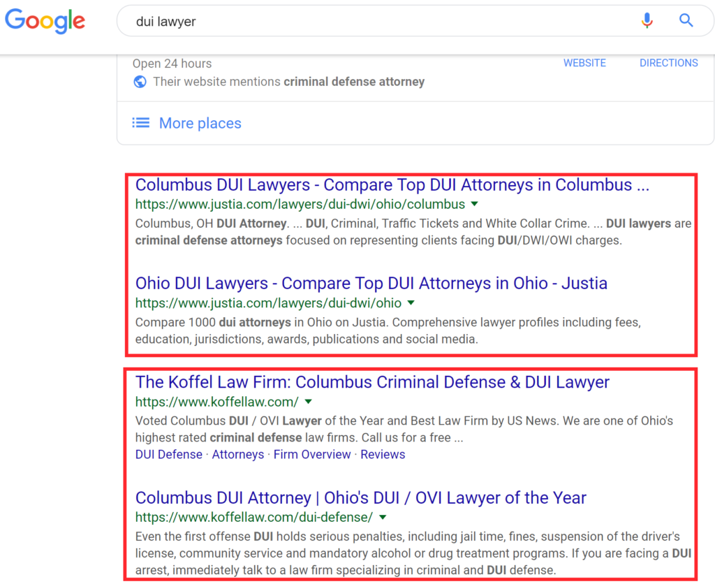 Search results generated from “DUI Lawyer" in Columbus, Ohio