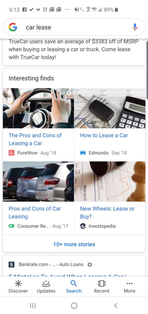  Google mobile search results for query "Car Lease" on 8/03/2019